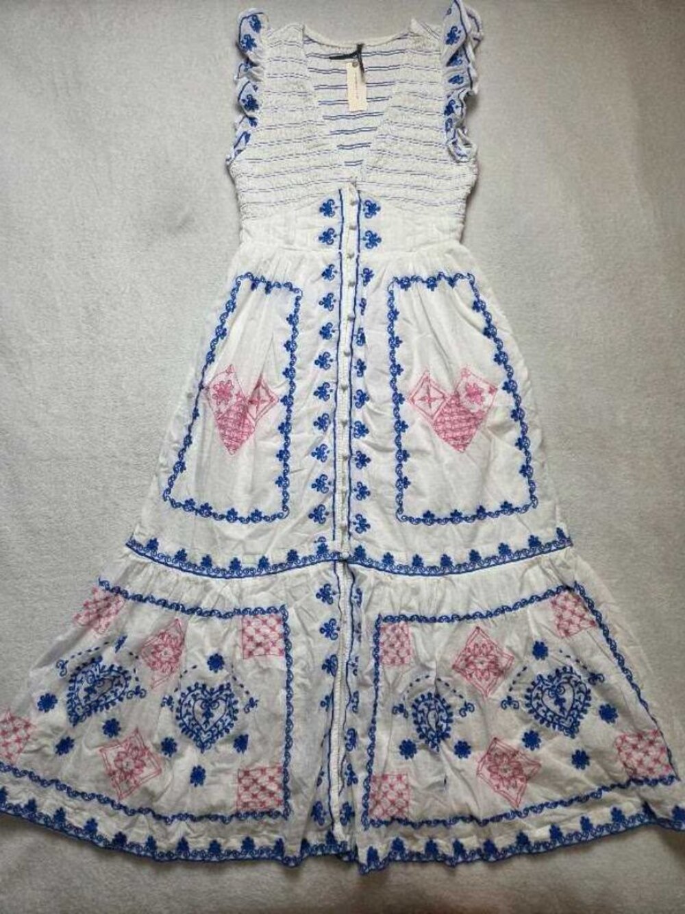 New S Anthropologie Peregrine embroidered hearts white midi dress